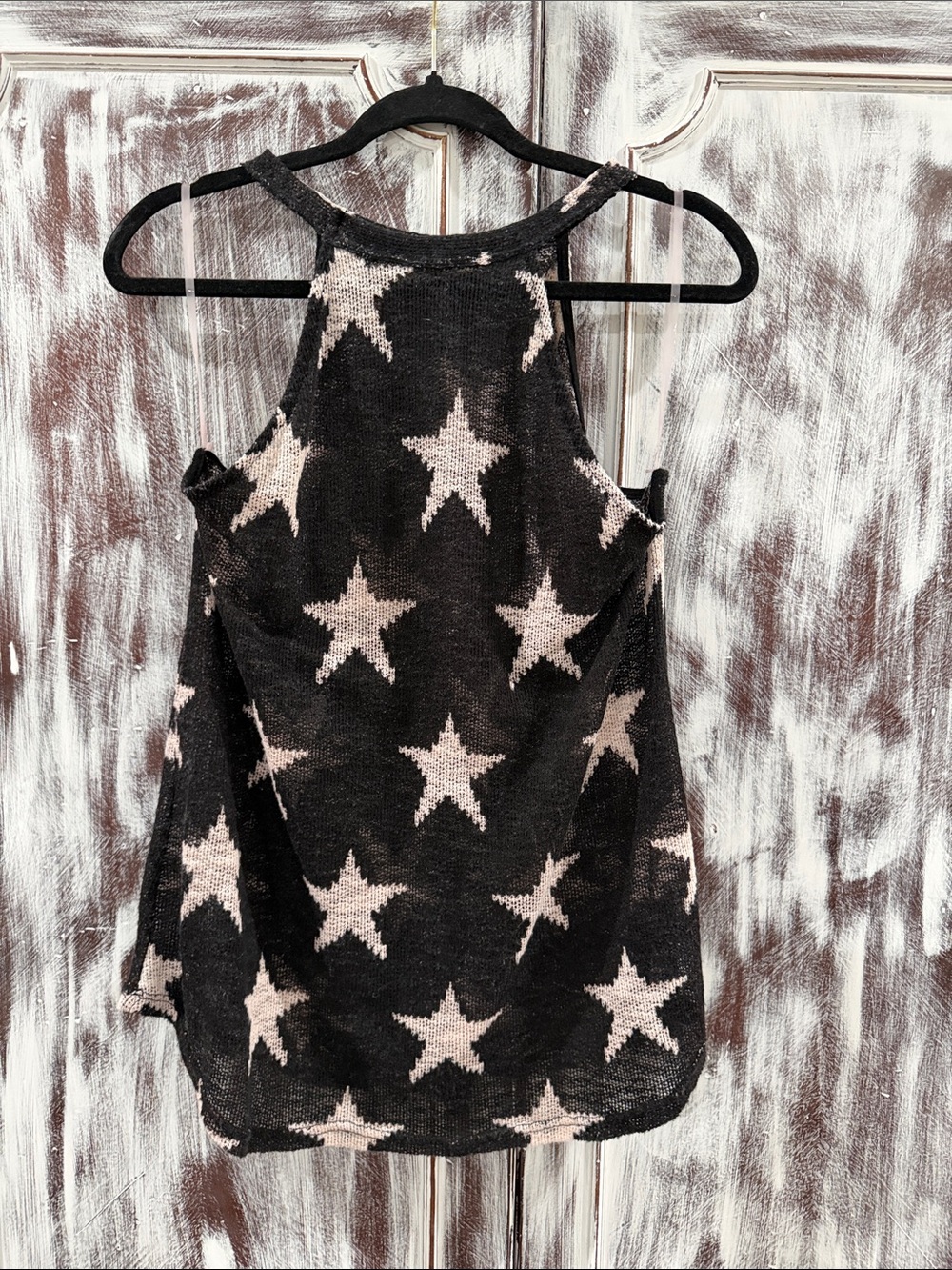 BiBi Black Tank with Pale Pink Star Knit